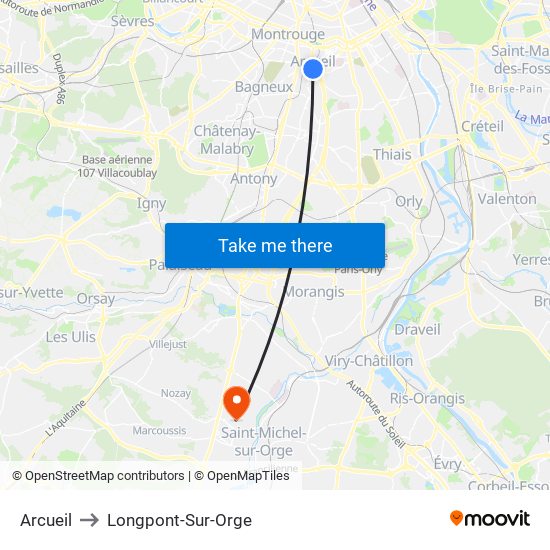 Arcueil to Longpont-Sur-Orge map