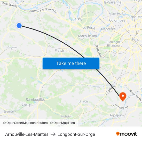 Arnouville-Les-Mantes to Longpont-Sur-Orge map