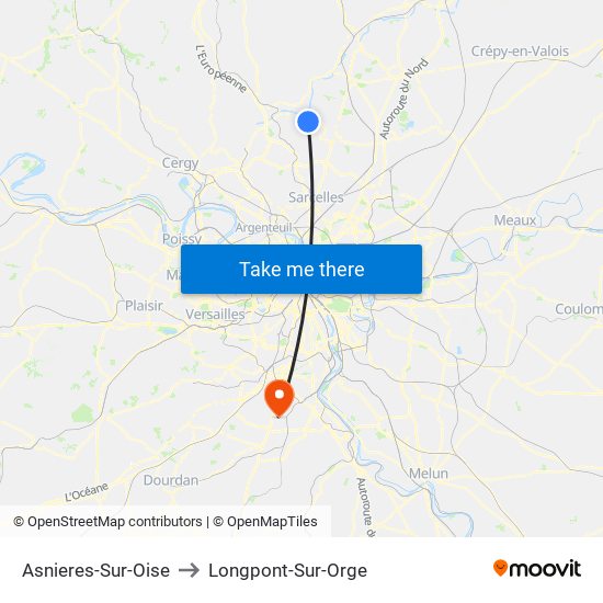 Asnieres-Sur-Oise to Longpont-Sur-Orge map