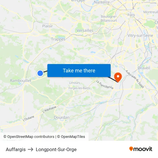 Auffargis to Longpont-Sur-Orge map