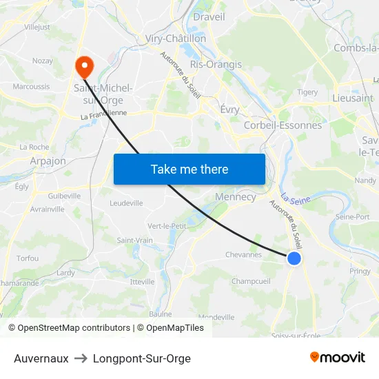 Auvernaux to Longpont-Sur-Orge map