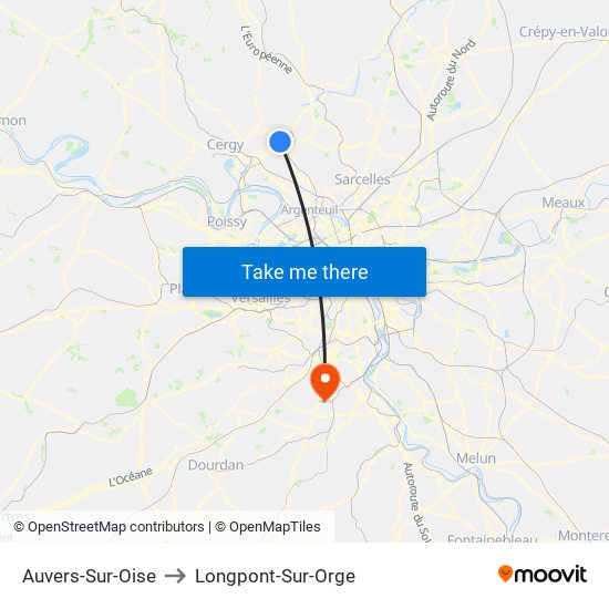 Auvers-Sur-Oise to Longpont-Sur-Orge map