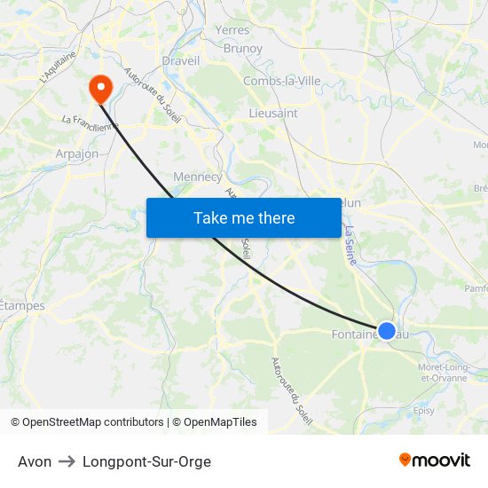 Avon to Longpont-Sur-Orge map