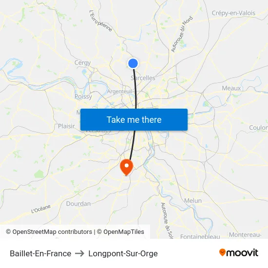 Baillet-En-France to Longpont-Sur-Orge map