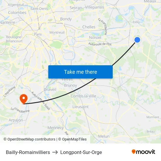 Bailly-Romainvilliers to Longpont-Sur-Orge map