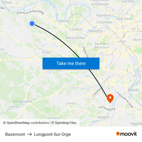 Bazemont to Longpont-Sur-Orge map