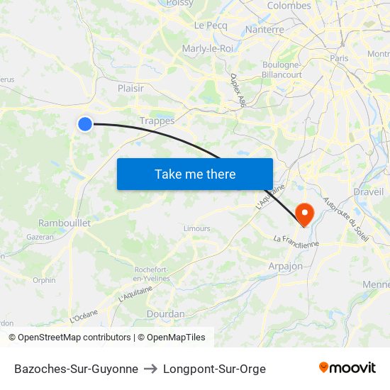 Bazoches-Sur-Guyonne to Longpont-Sur-Orge map