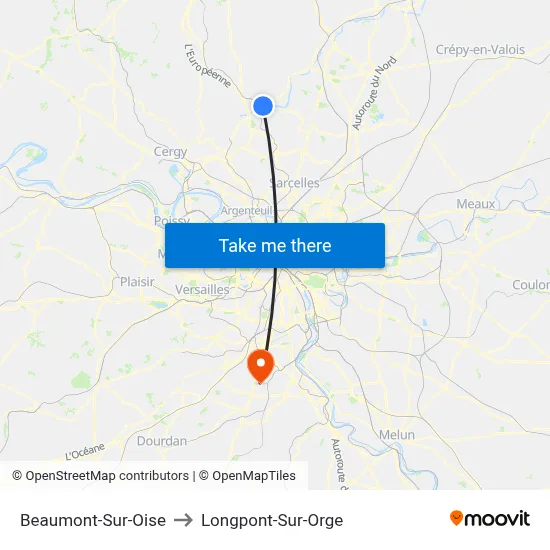 Beaumont-Sur-Oise to Longpont-Sur-Orge map