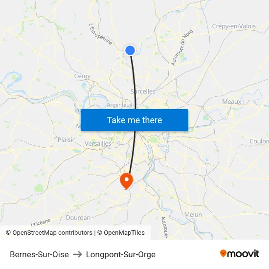 Bernes-Sur-Oise to Longpont-Sur-Orge map