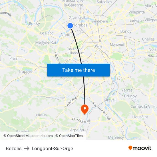 Bezons to Longpont-Sur-Orge map