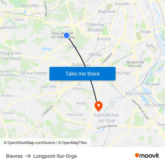Bievres to Longpont-Sur-Orge map