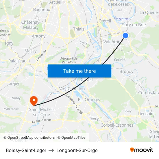 Boissy-Saint-Leger to Longpont-Sur-Orge map