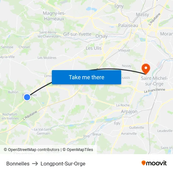 Bonnelles to Longpont-Sur-Orge map