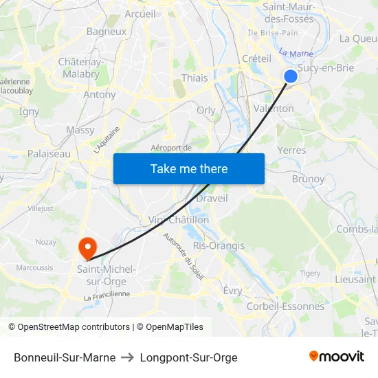 Bonneuil-Sur-Marne to Longpont-Sur-Orge map