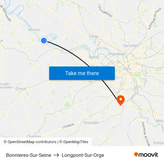 Bonnieres-Sur-Seine to Longpont-Sur-Orge map