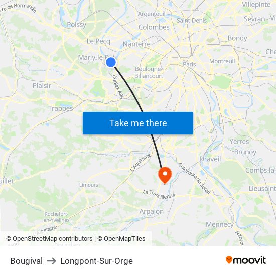 Bougival to Longpont-Sur-Orge map