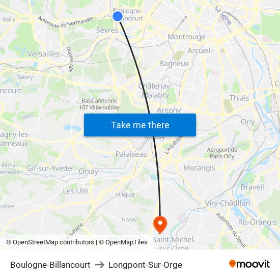 Boulogne-Billancourt to Longpont-Sur-Orge map