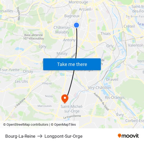 Bourg-La-Reine to Longpont-Sur-Orge map
