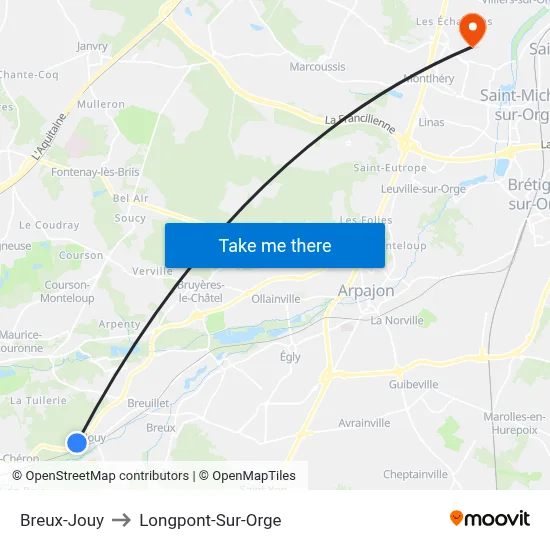 Breux-Jouy to Longpont-Sur-Orge map