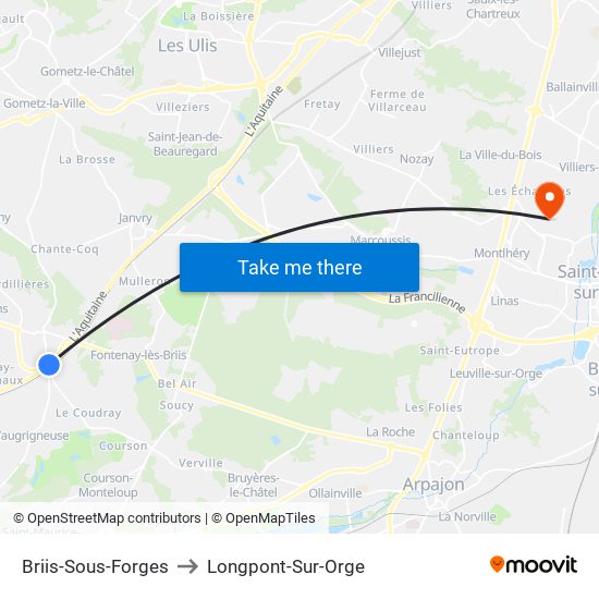 Briis-Sous-Forges to Longpont-Sur-Orge map