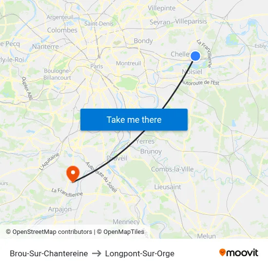 Brou-Sur-Chantereine to Longpont-Sur-Orge map