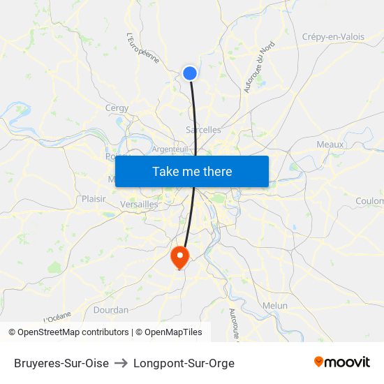 Bruyeres-Sur-Oise to Longpont-Sur-Orge map