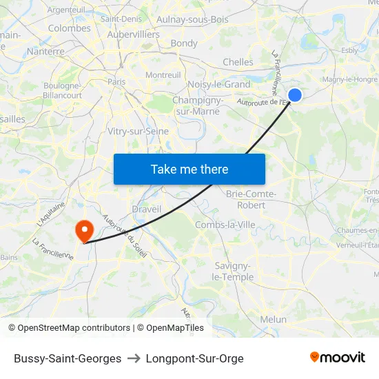 Bussy-Saint-Georges to Longpont-Sur-Orge map