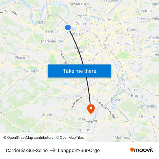 Carrieres-Sur-Seine to Longpont-Sur-Orge map