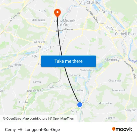 Cerny to Longpont-Sur-Orge map