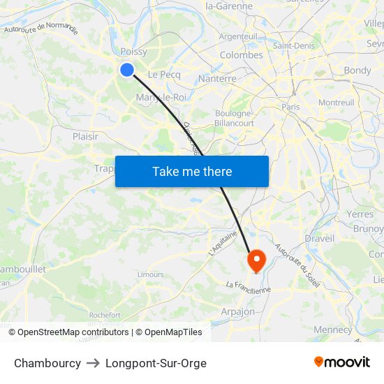 Chambourcy to Longpont-Sur-Orge map