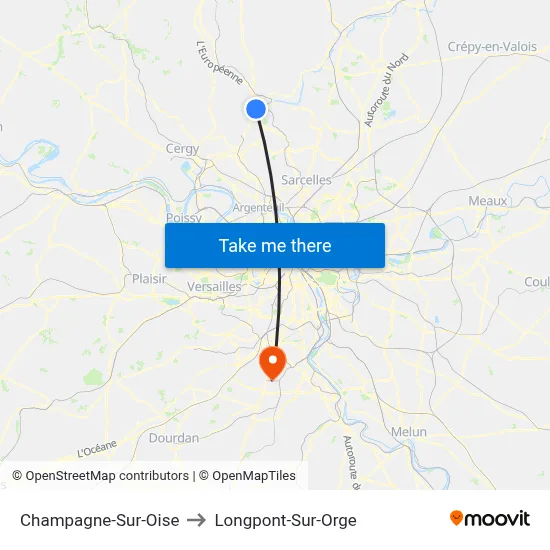 Champagne-Sur-Oise to Longpont-Sur-Orge map