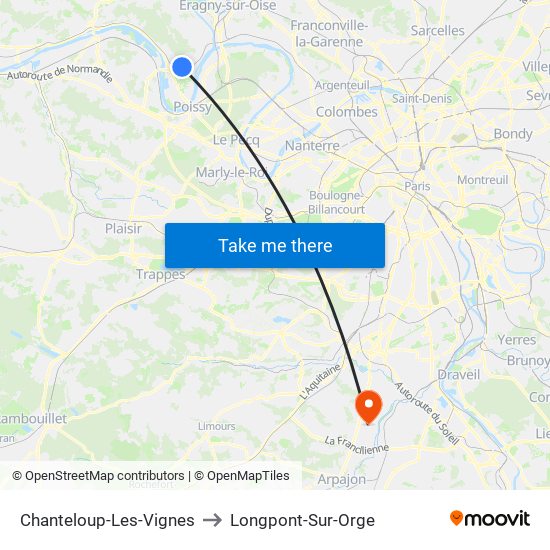 Chanteloup-Les-Vignes to Longpont-Sur-Orge map