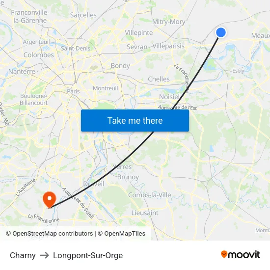 Charny to Longpont-Sur-Orge map