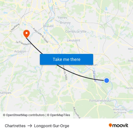 Chartrettes to Longpont-Sur-Orge map