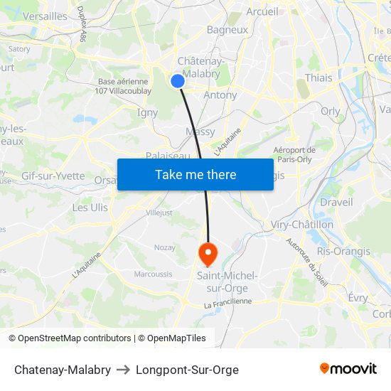 Chatenay-Malabry to Longpont-Sur-Orge map
