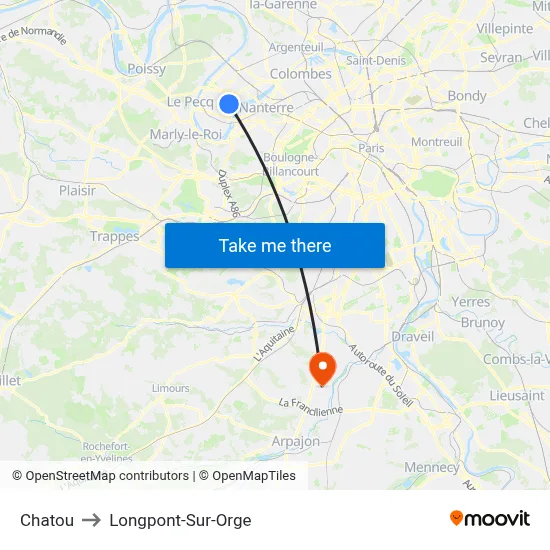 Chatou to Longpont-Sur-Orge map