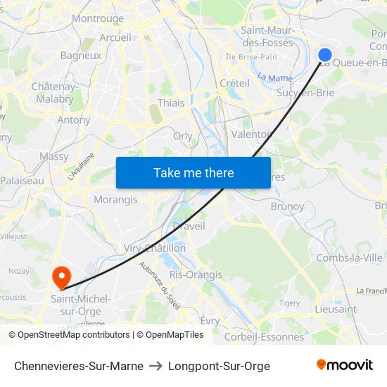Chennevieres-Sur-Marne to Longpont-Sur-Orge map