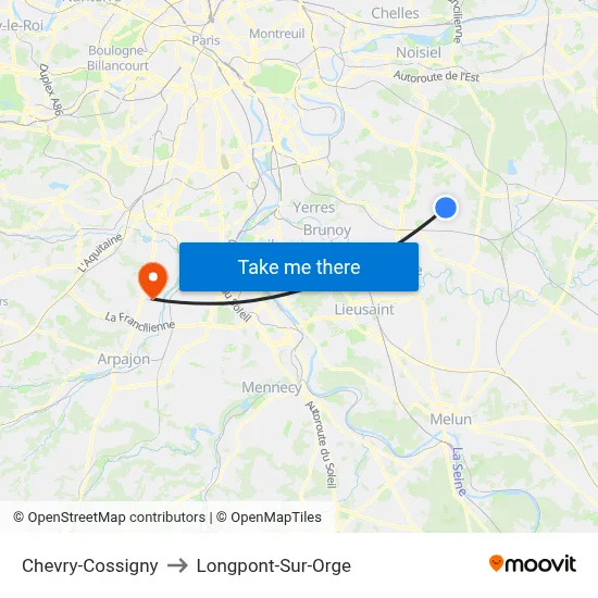 Chevry-Cossigny to Longpont-Sur-Orge map