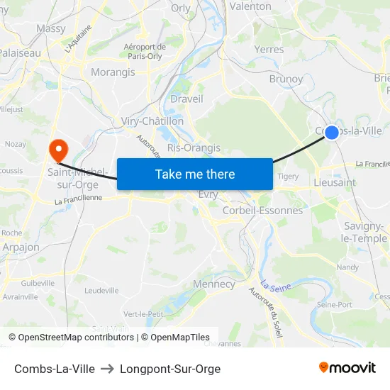 Combs-La-Ville to Longpont-Sur-Orge map
