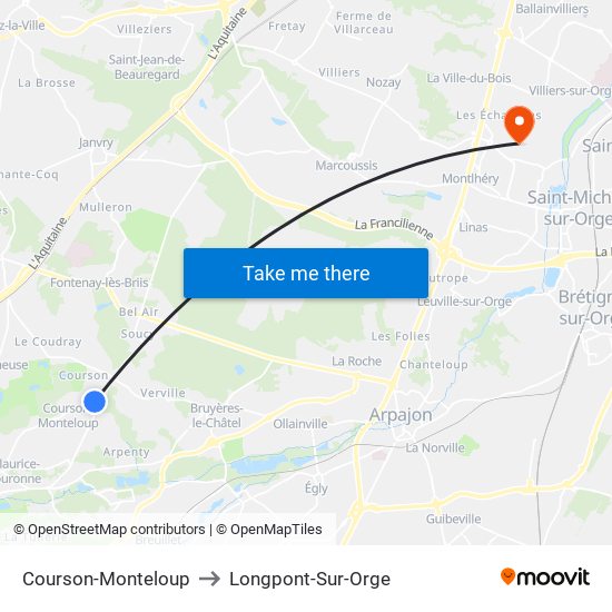 Courson-Monteloup to Longpont-Sur-Orge map