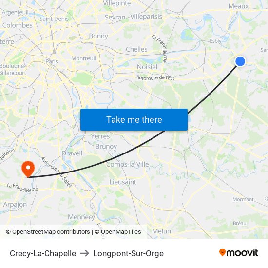 Crecy-La-Chapelle to Longpont-Sur-Orge map