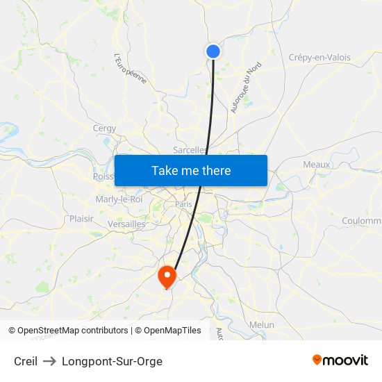 Creil to Longpont-Sur-Orge map