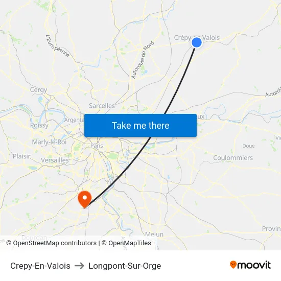 Crepy-En-Valois to Longpont-Sur-Orge map