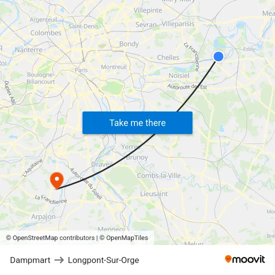 Dampmart to Longpont-Sur-Orge map