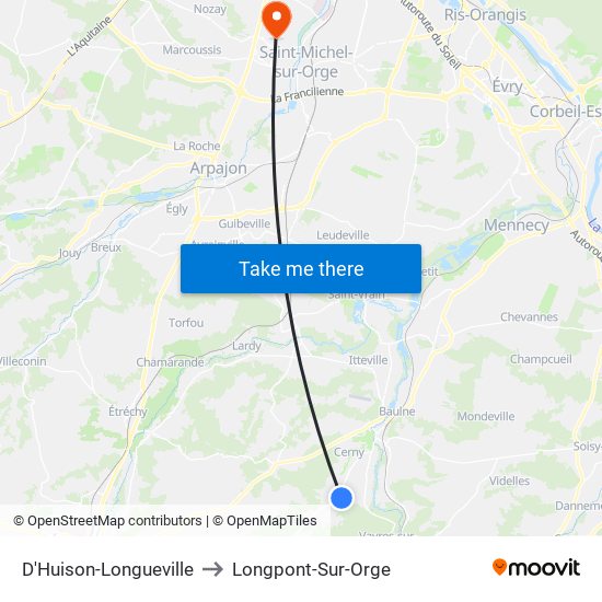 D'Huison-Longueville to Longpont-Sur-Orge map