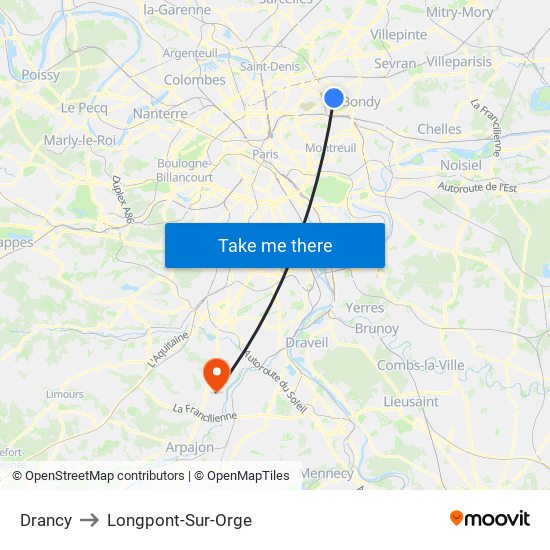 Drancy to Longpont-Sur-Orge map