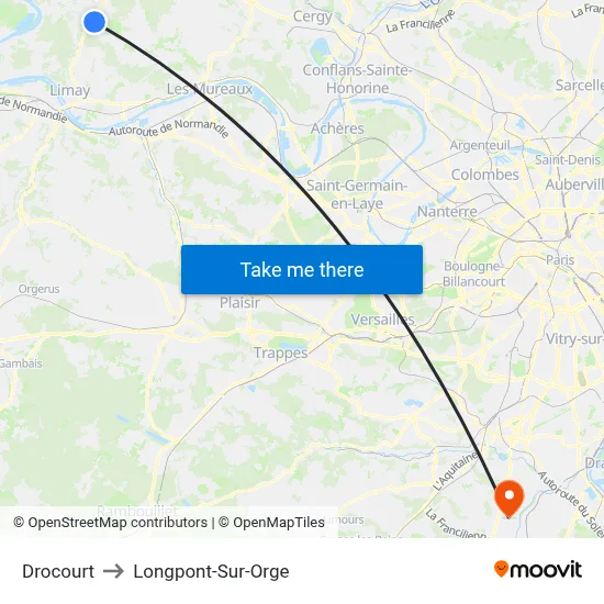 Drocourt to Longpont-Sur-Orge map