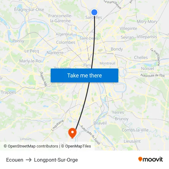 Ecouen to Longpont-Sur-Orge map
