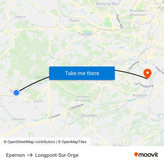 Epernon to Longpont-Sur-Orge map