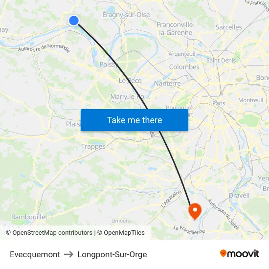 Evecquemont to Longpont-Sur-Orge map